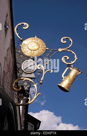 Golden Inn sign in Rüdesheim in the Rheingau, Hesse, Germany Stock Photo