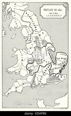 Map of England showing the Anglo-Saxon kingdoms and Danish districts ...