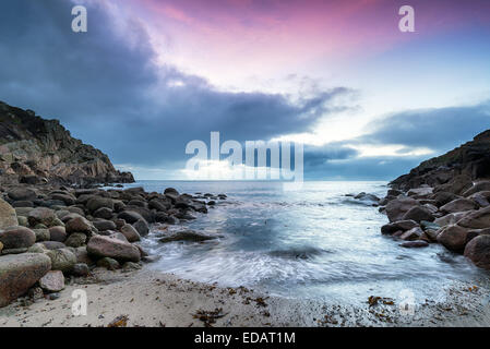 Sunrise at Penberth Cove a small beach near Land's End in Cornwall Stock Photo