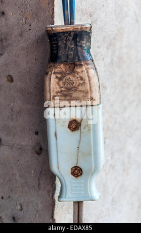 Old power plug is connect for lighting in the house. Stock Photo
