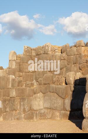 Stone wall in Incan fortress Sacsayhuaman near Cusco in Peru Stock Photo