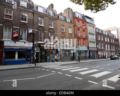 Pedestrian crossing, no traffic on empty road and shops on Gray's Inn Road in London KATHY DEWITT Stock Photo