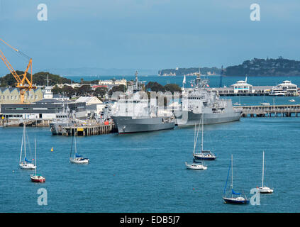 Ships of the Royal New Zealand Navy moored at Devonport Naval Dockyard in Waitemata Harbour, Auckland New Zealand Stock Photo