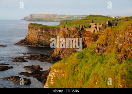 Dunluce Castle (Dunclue Castle) in sunset light, Antrim, Northern Ireland Stock Photo