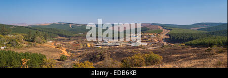 HHOHHO, SWAZILAND, AFRICA - Sawmill and tree plantation, panoramic Stock Photo