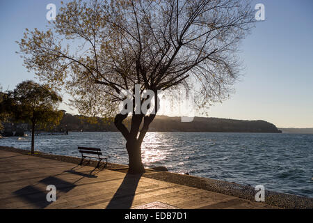 Pier of Anguillara on the Bracciano lake, Rome, Italy Stock Photo