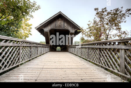 Wooden Covered Bridge Guelph Ontario over eramosa river Stock Photo