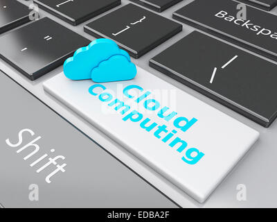 3d renderer illustration. Cloud button on computer keyboard. Cloud computing concept Stock Photo