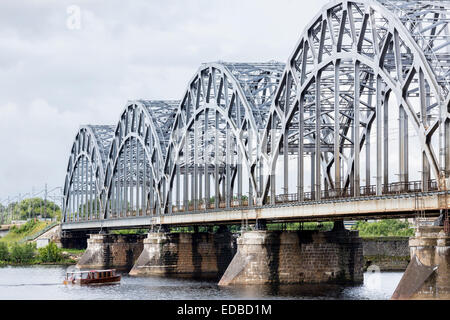 Railway bridge, Dzelzceļa tilts, over the Daugava river or Western Dvina, Riga, Latvia Stock Photo