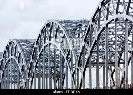 Railway bridge, Dzelzceļa tilts, over the Daugava river or Western Dvina, Riga, Latvia Stock Photo