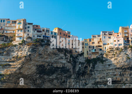 Old town on chalk cliffs, Bonifacio, Corsica, France