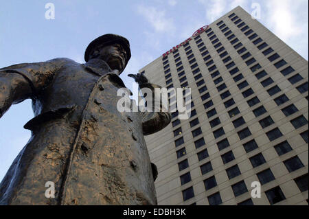 A statue of Winston Churchill outside the Hilton Hotel in New Orleans, LA. Stock Photo