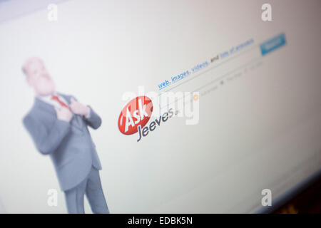 Illustrative image of the Ask.com search engine website, with the recently re-introduced Jeeves. Stock Photo