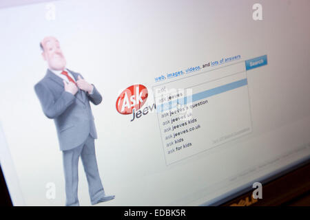 Illustrative image of the Ask.com search engine website, with the recently re-introduced Jeeves. Stock Photo