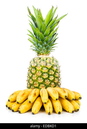 Pineapple and banana isolated isolated on white Stock Photo