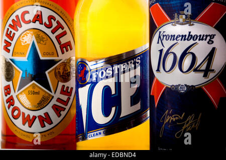 illustrative image ofNewcastle Brown Ale Kronenburg 1664 and Foster's Ice beer - brands part of the Scottish & Newcastle Stock Photo