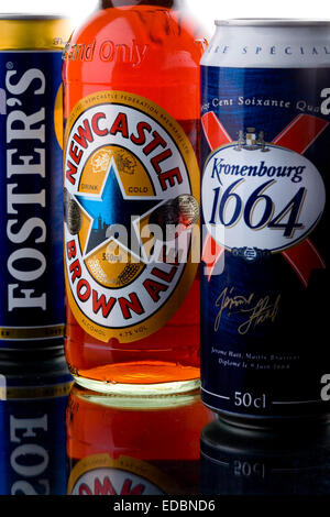 illustrative image ofNewcastle Brown Ale Kronenburg 1664 and Foster's Ice beer - brands part of the Scottish & Newcastle Stock Photo