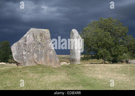 Two standing stones that make up the Cove in Avebury stone circle, near Marlborough, Wiltshire, England, UK Stock Photo