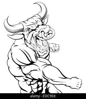 An illustration of a tough bull animal character or sports mascot punching Stock Photo