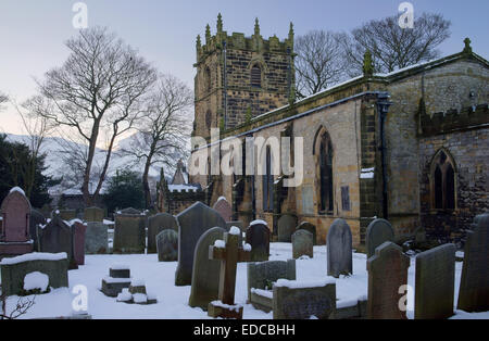 UK,Derbyshire,Peak District,Castleton,St Edmund's Church during Winter Stock Photo