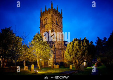 Dawn in Prestbury Village in Macclesfield Cheshire UK  St Peter's Church is the parish church of Prestbury, Stock Photo