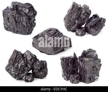 Lumps of charcoal isolated on white background Stock Photo