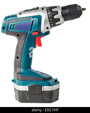 Cordless screwdriver, power drill isolated on a white background. File contains a clipping path. Stock Photo
