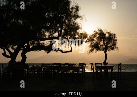 Beach restaurant at night, Taverna Paradiso, Plaka Beach, Naxos, Greek Islands, Greece. Stock Photo