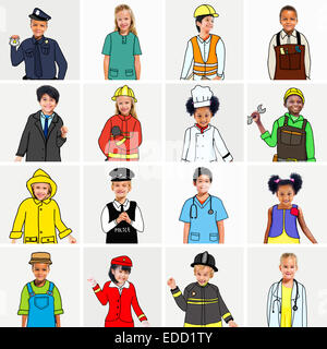 Multiethnic group of Children with Various Jobs Concepts Stock Photo