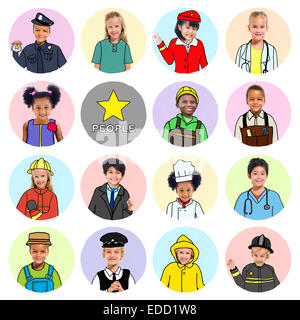 Multiethnic group of Children with Various Jobs Concepts Stock Photo