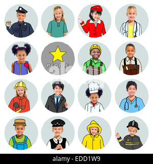 Multiethnic group of Children with Various Jobs Concepts Stock Photo