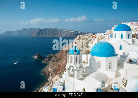 View of the sea and the town Oia, Santorini, Cyclades, Greek Islands, Greece Stock Photo