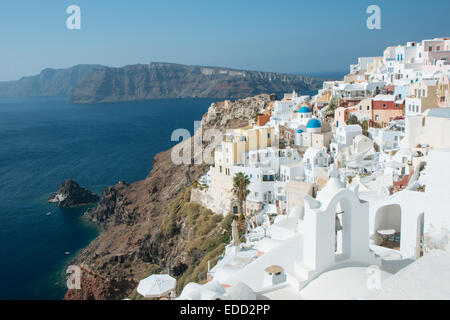 View of the sea and the town Oia, Santorini, Cyclades, Greek Islands, Greece Stock Photo