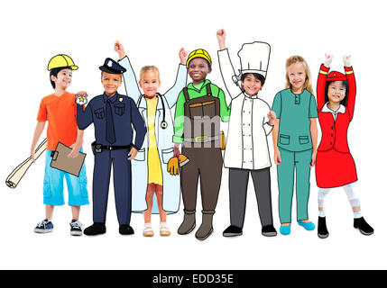 Diverse Multiethnic Children with Different Jobs Stock Photo