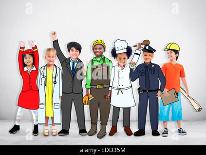 Diverse Multiethnic Children with Different Jobs Stock Photo