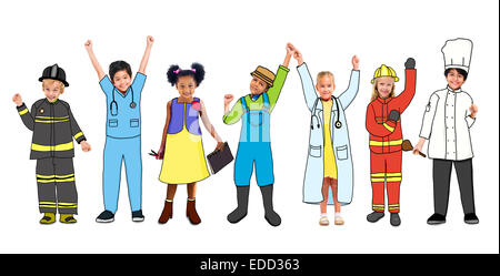 Multiethnic Group of Children with Various Occupations Concept Stock Photo