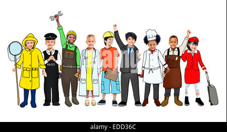 Multiethnic Group of Children with Various Occupations Concept Stock Photo