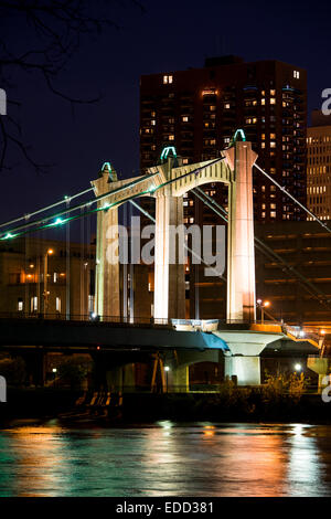 Hennepin Avenue bridge over the Mississippi River in downtown Minneapolis  at dusk. Stock Photo