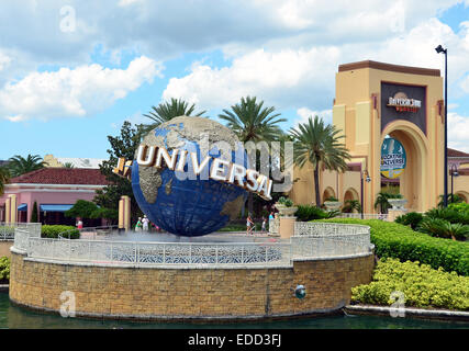 Universal Globe outside the entrance to Universal Studio's Orlando Florida. Stock Photo