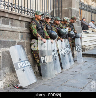 Peruvian Riot Armor Crowd control Police with riot shields in Lima,the capital of Peru ...