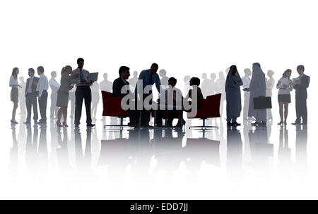 Silhouettes of Business People with Different Activities Stock Photo