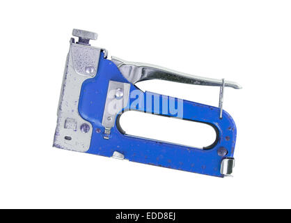 Construction hand-held stapler, isolated on white background, blue Stock Photo