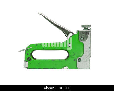 Construction hand-held stapler, isolated on white background, green Stock Photo