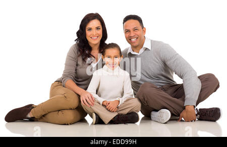 portrait of cute young family sitting on white Stock Photo