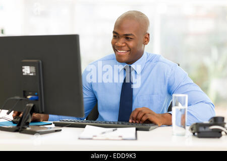 happy afro American business man using computer Stock Photo