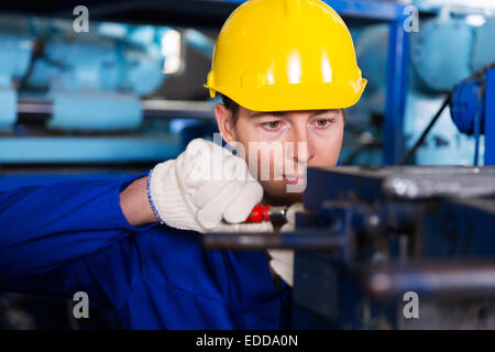 professional mechanic working in factory Stock Photo