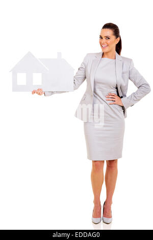 successful real estate agent holding paper house isolated on white background Stock Photo