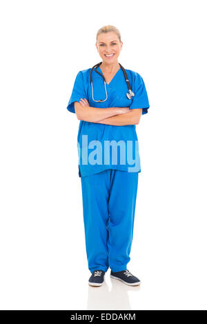 beautiful senior female doctor isolated on white background Stock Photo