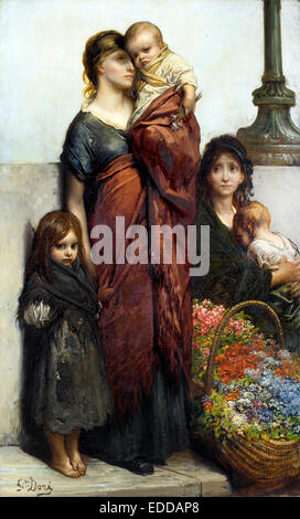 Gustave Dore, Flower Sellers of London. Circa 1875. Oil on canvas. Walker Art Gallery, Liverpool, England. Stock Photo