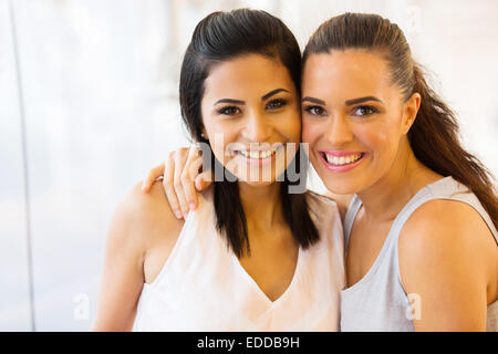 close up portrait of two beautiful best friends Stock Photo